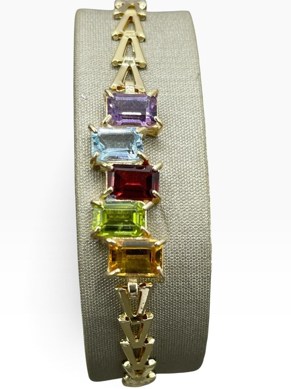 14K Yellow Gold Multi-Colored Emerald Cut Stone Bracelet (26671)